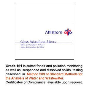 F13614-13 : Glass Microfiber Filters, Grade 161, Ahlstrom, Closely equivalent to Grade 934AH, Whatman, Water Analysis, 9.0cm, P/N: 1610-0900, 100/PK