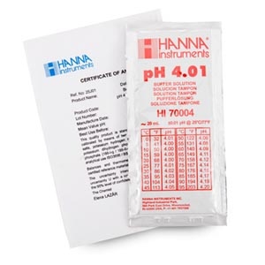 HI 70004C : pH 4.01 buffer solution @ 25°C, Sachet (25 x 20 ml) with certificate of analysis 