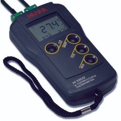 HI 93532 : K-type waterproof thermocouple thermometer 2 channels (-200.0 to 999.9°C; 1000 to 1371°C)