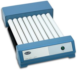 S11913-03 : Analog Stuart Stackable Rocking Roller SRT9 with Biocote anti-microbial coating for test tubes, Bijoux, Universals and bottles. Can be used in incubators or cold rooms. 9 rollers, 120V, 1 EA